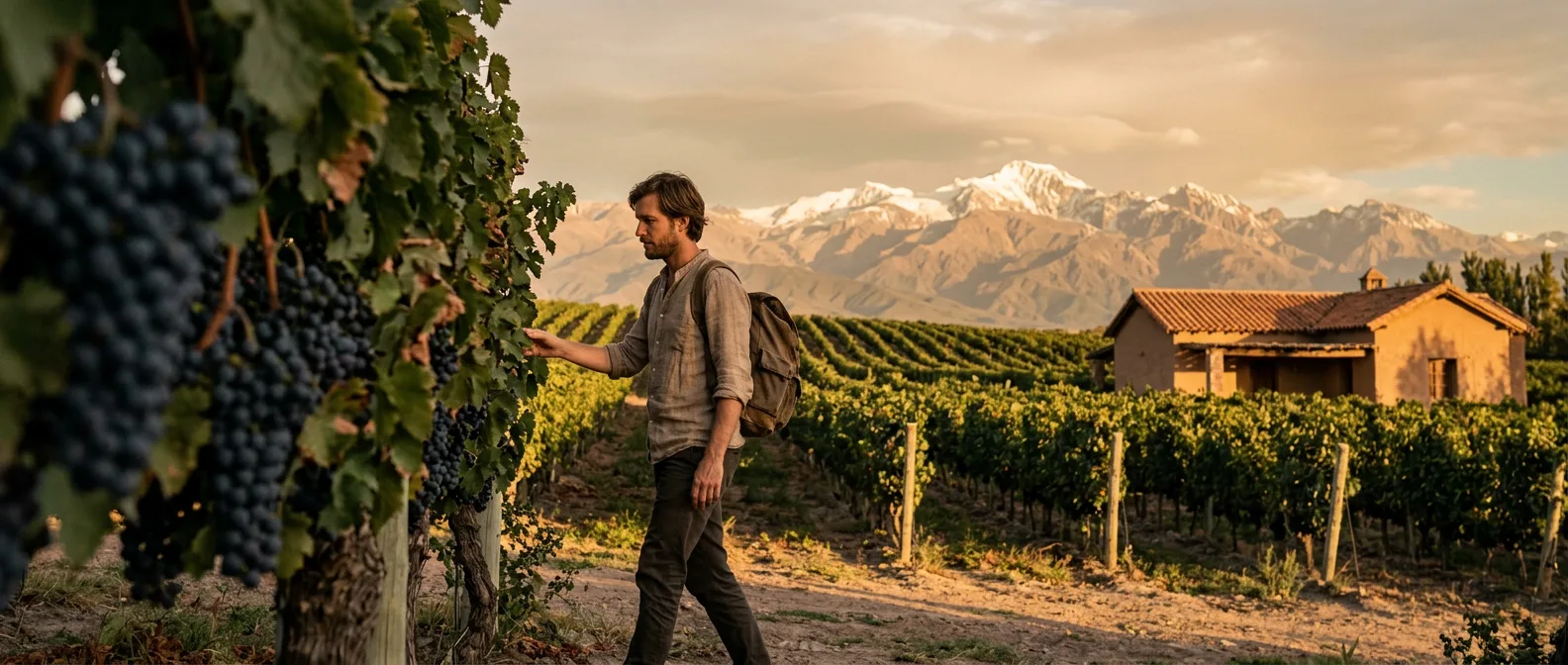 Mendoza vineyard with Andes backdrop