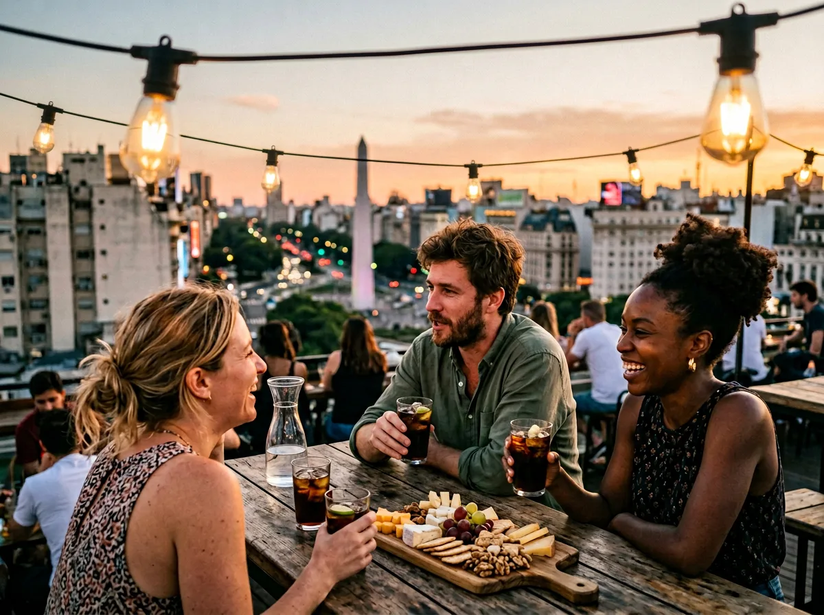 Palermo rooftop gathering at golden hour
