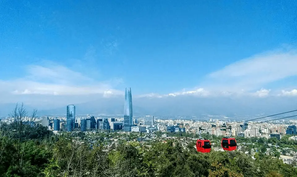 View of Santiago skyline with cable cars in Chile