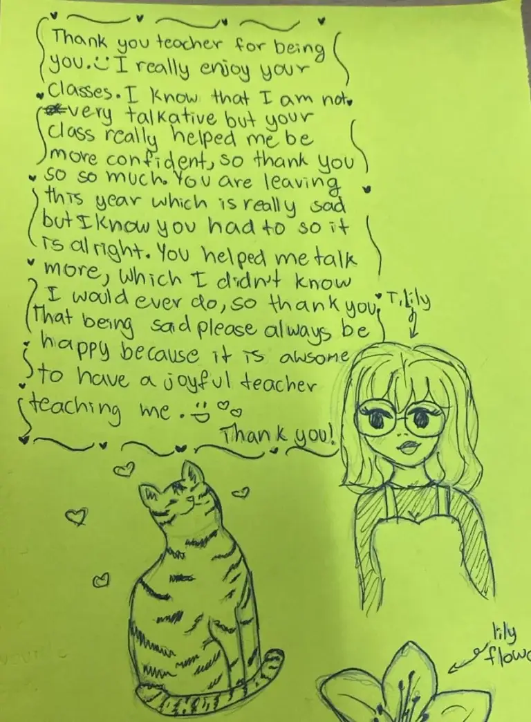 thank you note from student teaching English in Cambodia