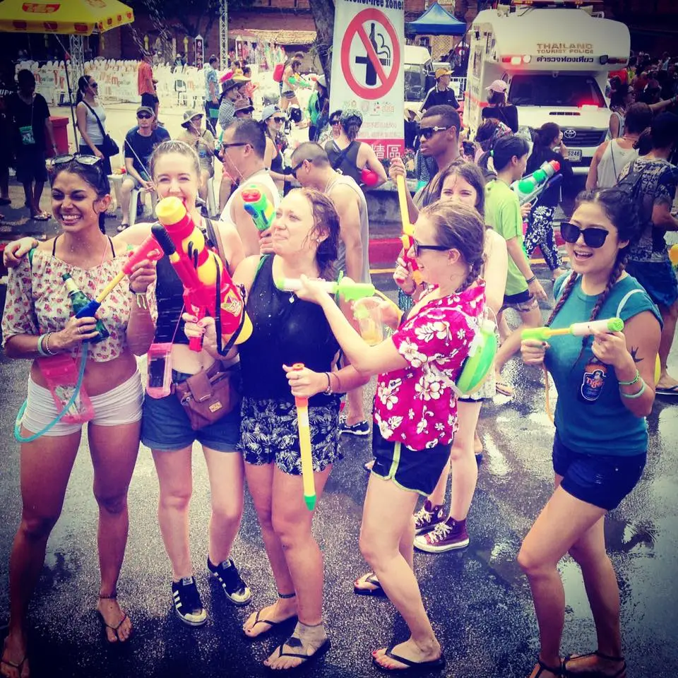 Group of people celebrating Songkran festival in Thailand