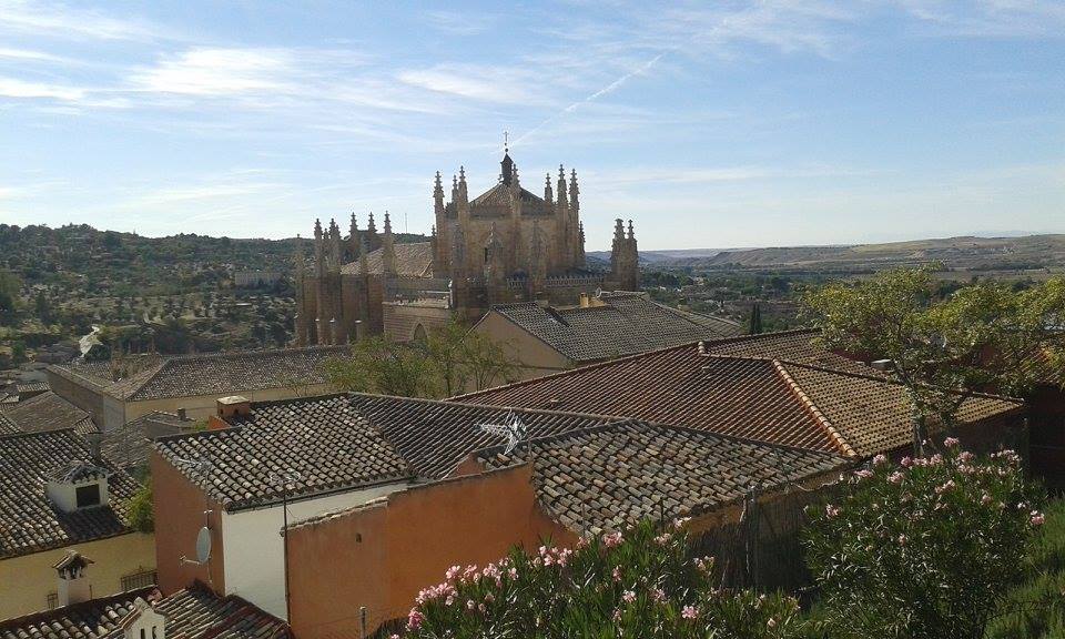View of Toledo skyline with cathedral and historic rooftops in Spain