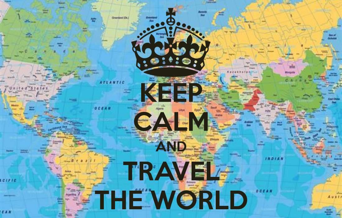 travel the world graphic on a world map