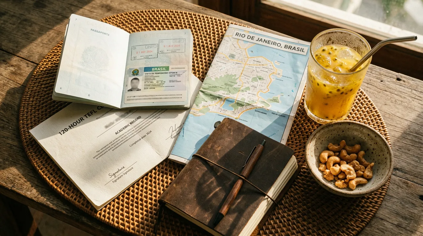 Brazilian visa, TEFL certificate and passport documents