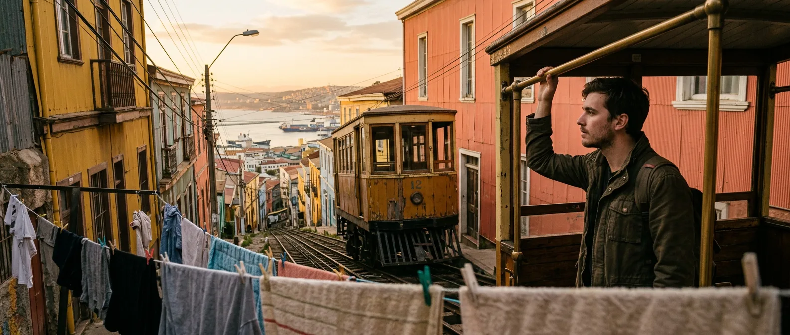 Valparaíso rainbow hillside houses and harbour panorama