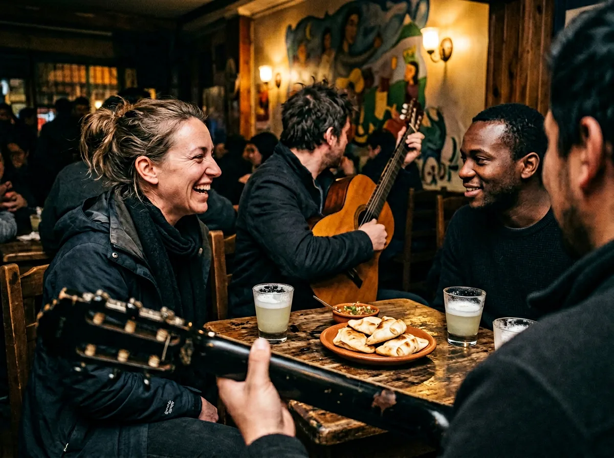 Expat teachers socialising at a Santiago rooftop gathering