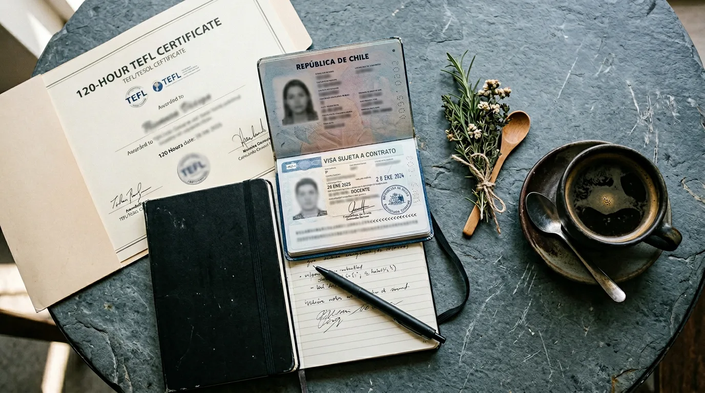 Chilean visa, TEFL certificate and passport documents
