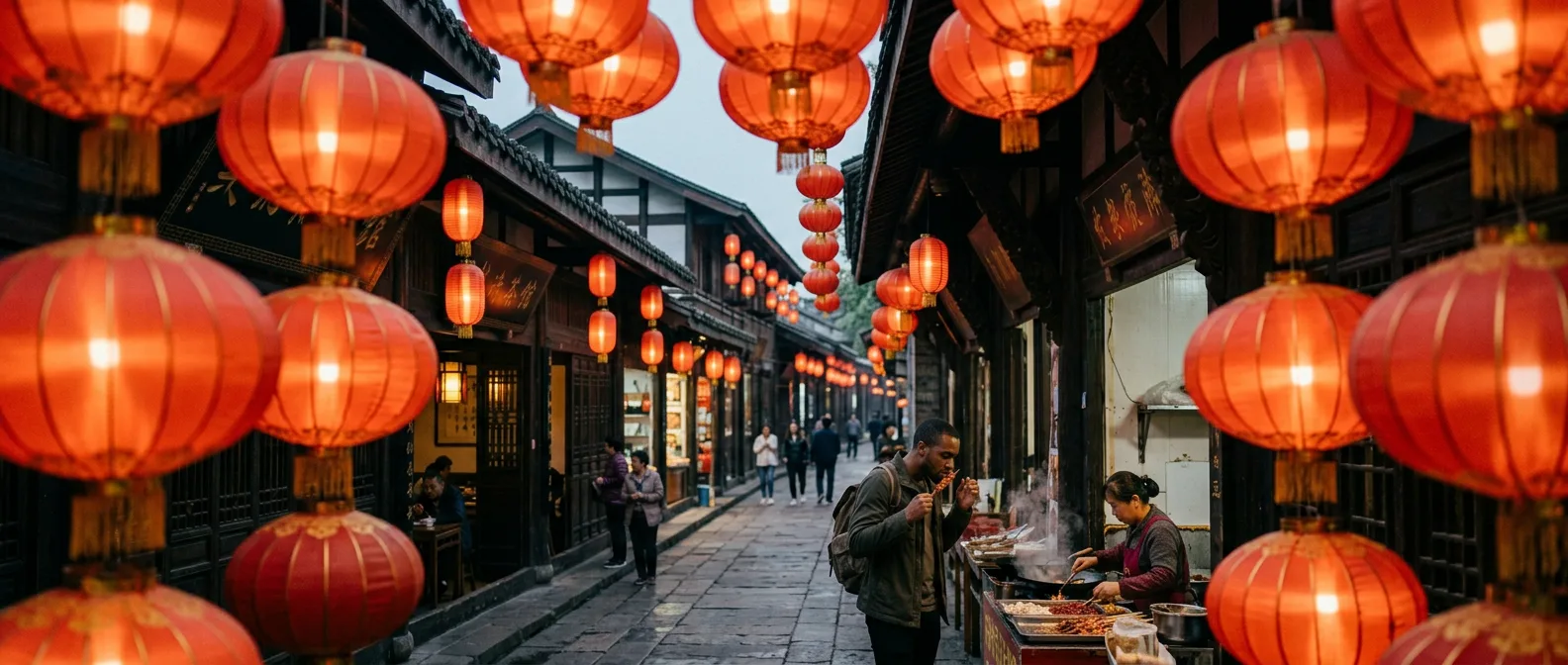 Chengdu traditional teahouse district and temple architecture