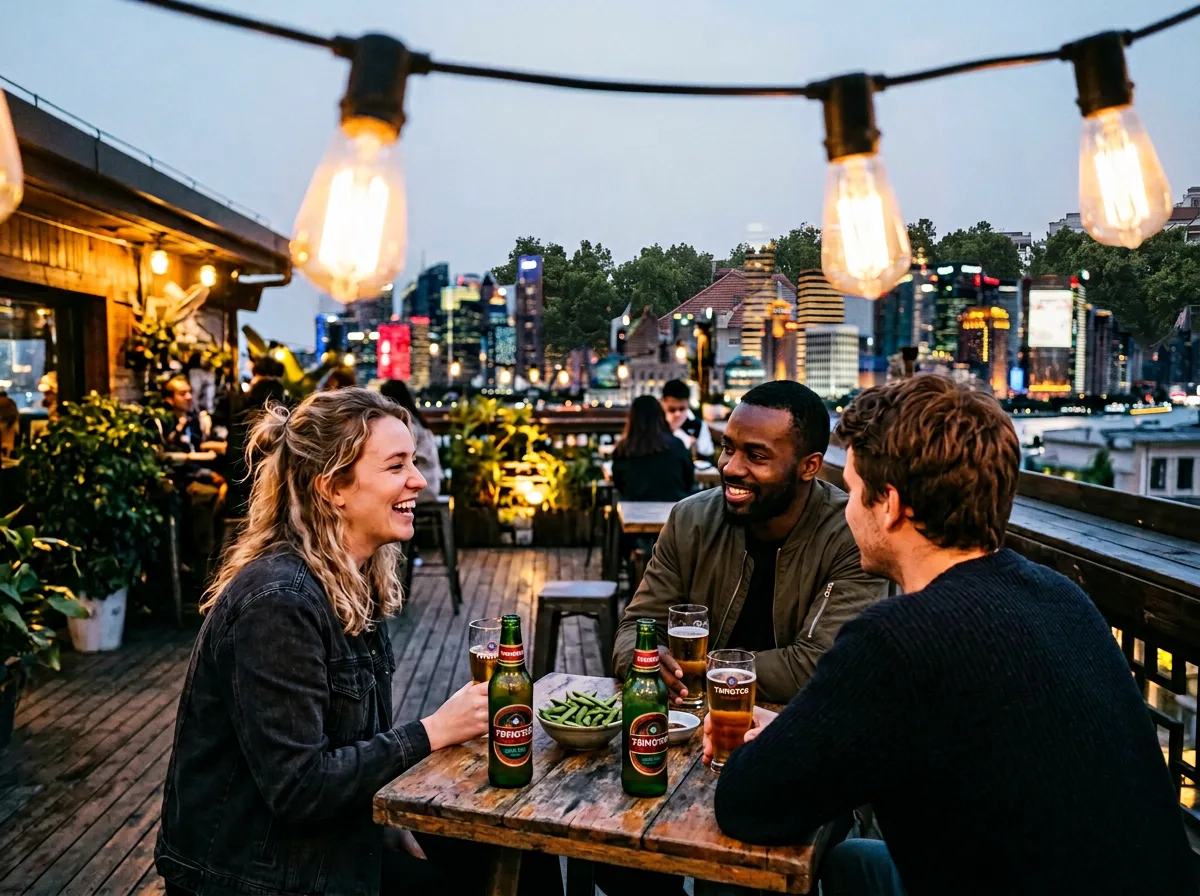 Foreign English teachers socialising at a Chinese restaurant gathering