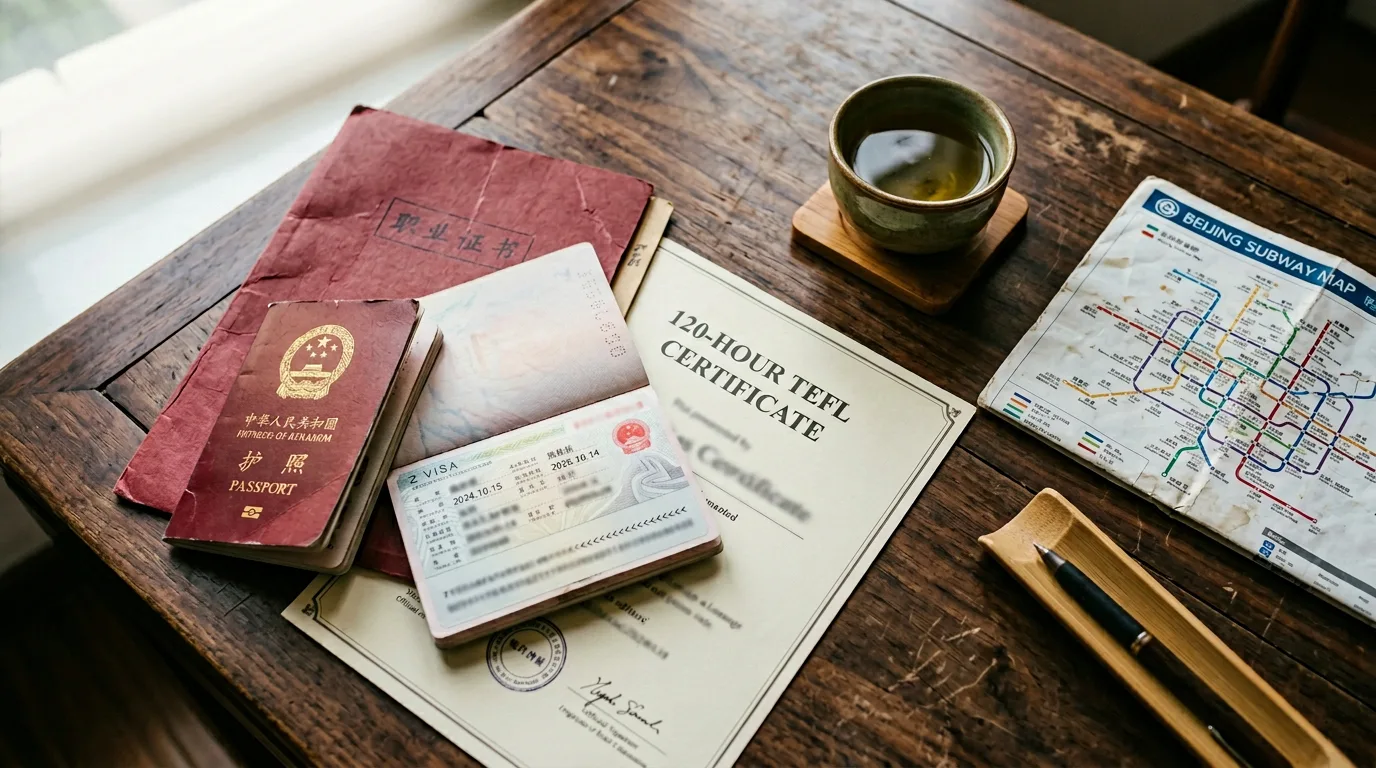 Chinese Z visa, TEFL certificate and passport documents