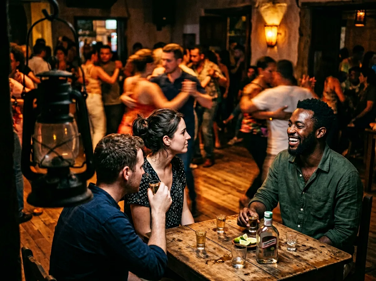 Travellers socialising at a Cali salsa club at night