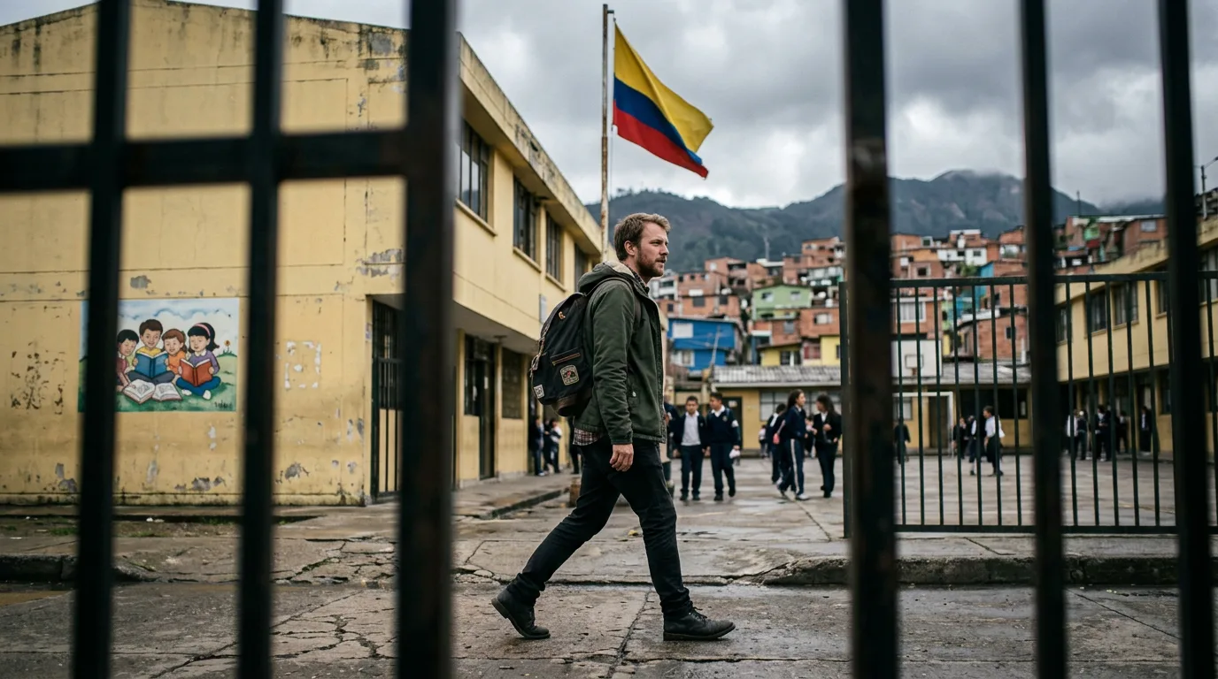 Colombian public school exterior in Bogotá neighbourhood