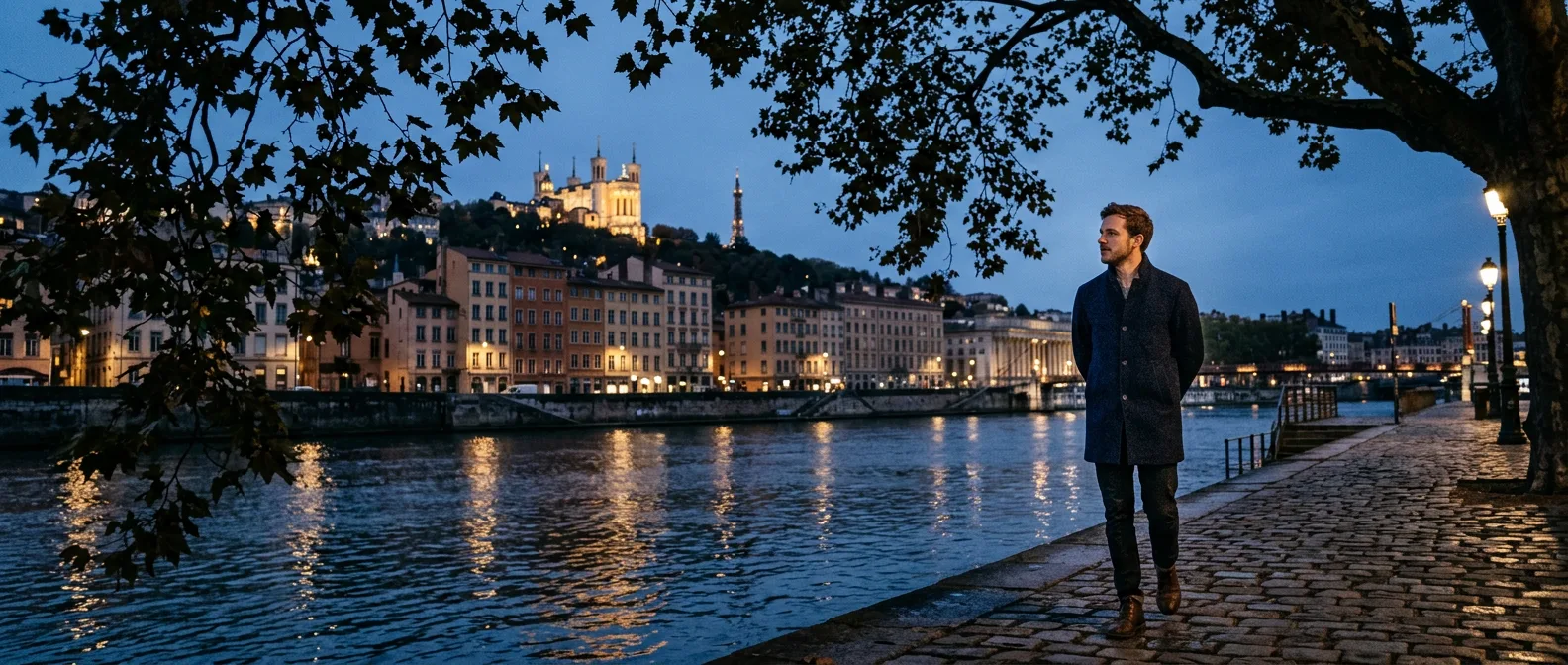 Lyon old town and Saône River panoramic view