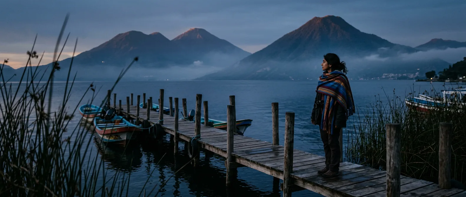 Panajachel and Lake Atitlán with surrounding volcanoes