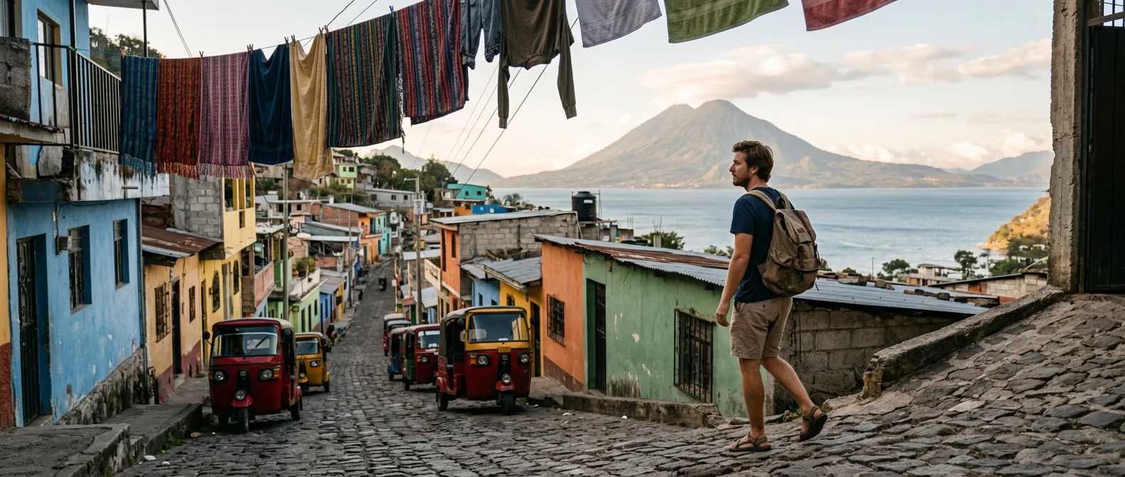San Pedro La Laguna lakeside village with volcano backdrop