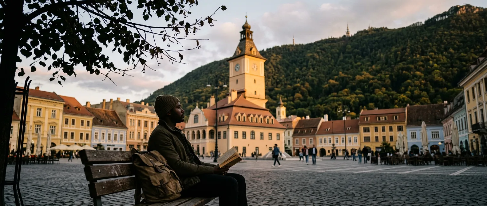 Brașov Council Square with Tâmpa mountain
