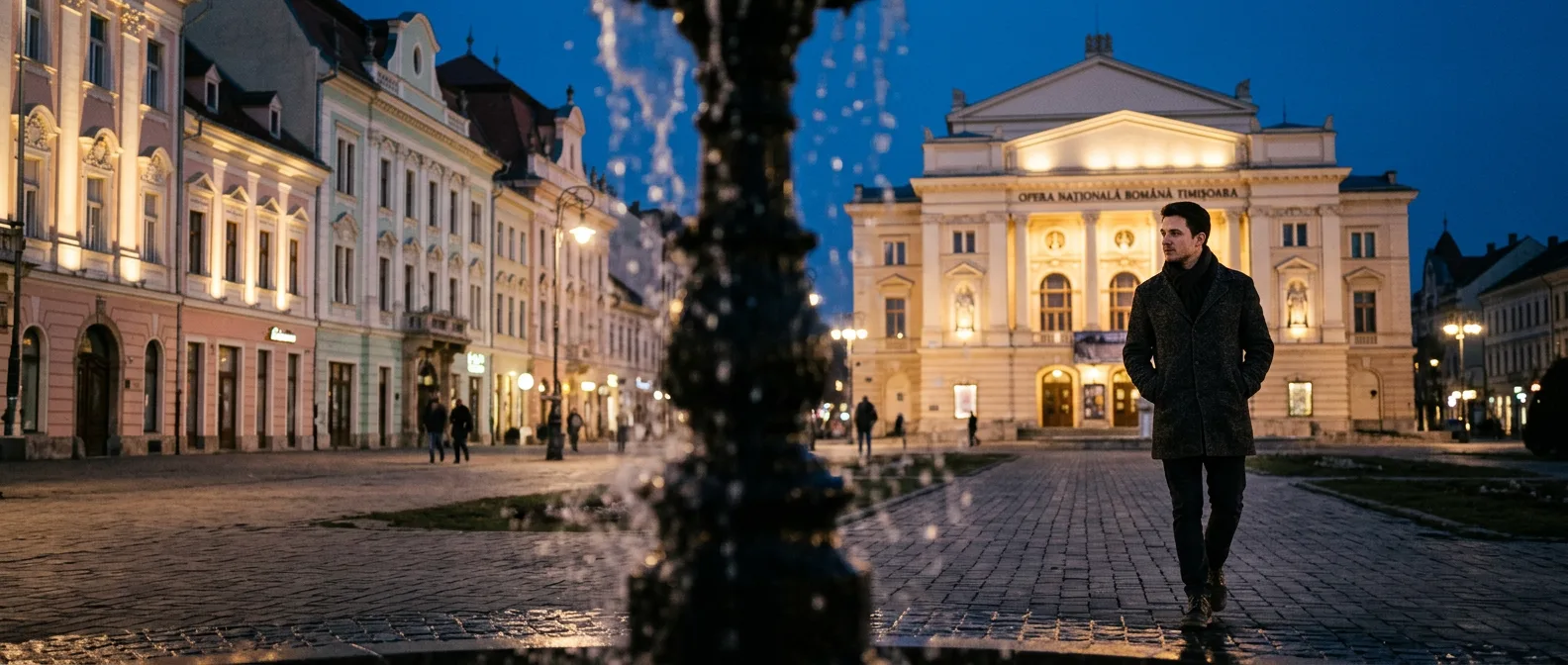 Timișoara opera square at blue hour