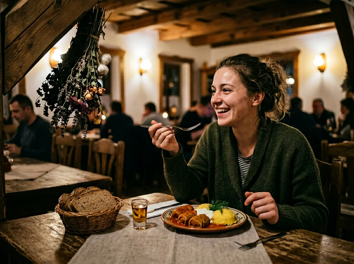 Traditional Romanian sarmale at a casa tradițională restaurant