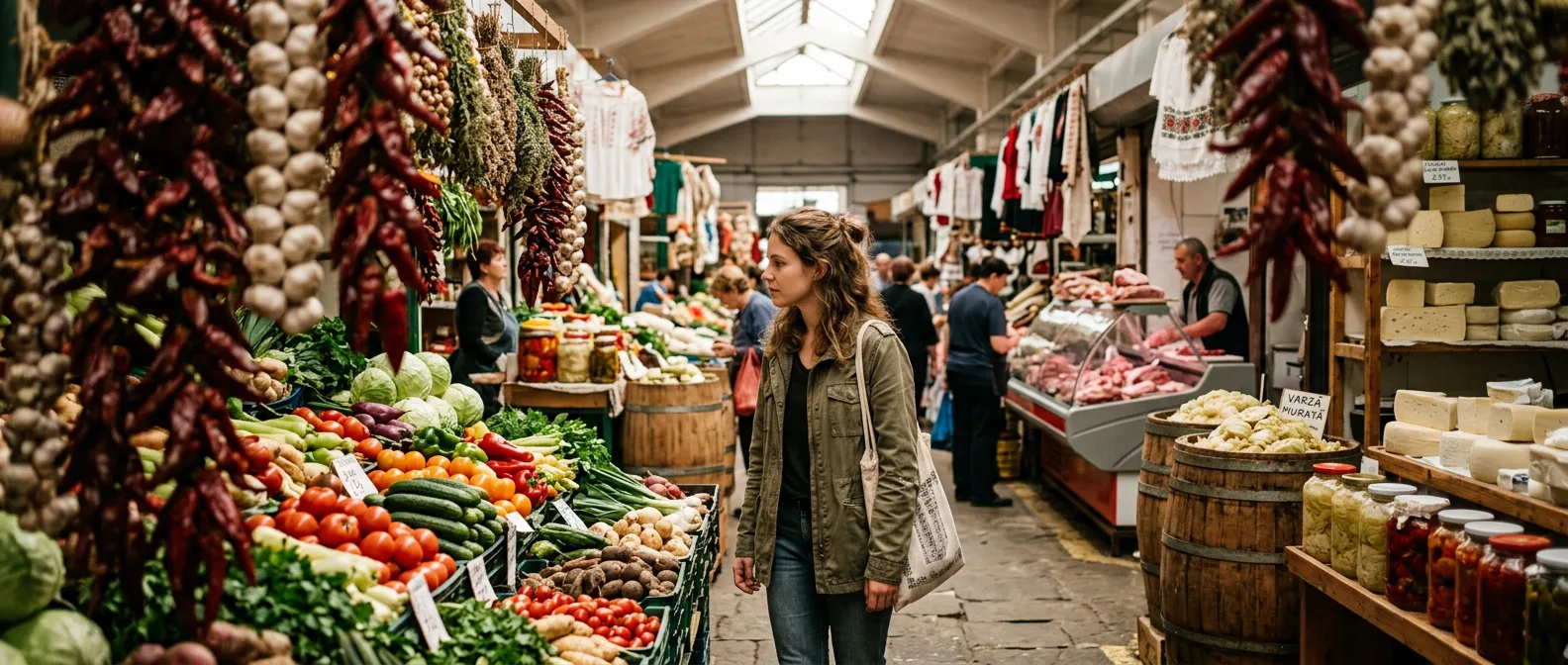 Bucharest Obor market with fresh produce and local vendors
