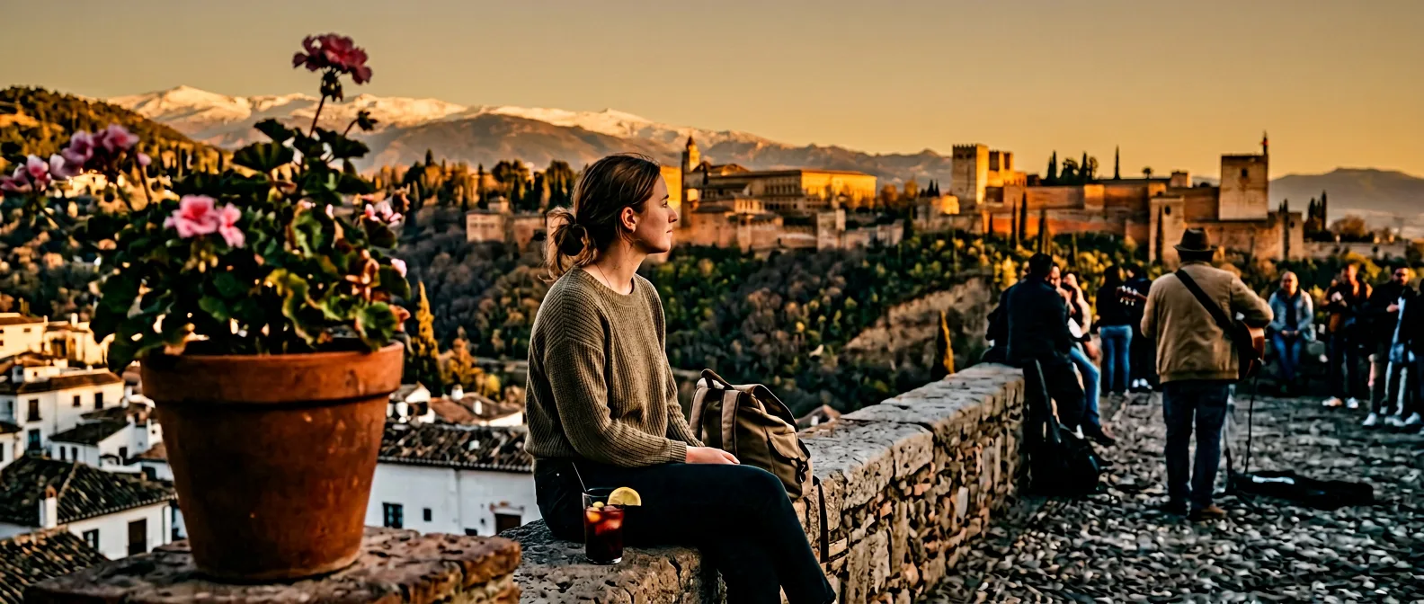 Granada Alhambra palace with Sierra Nevada backdrop
