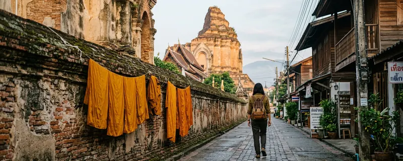Chiang Mai Old City lane with temple in the background