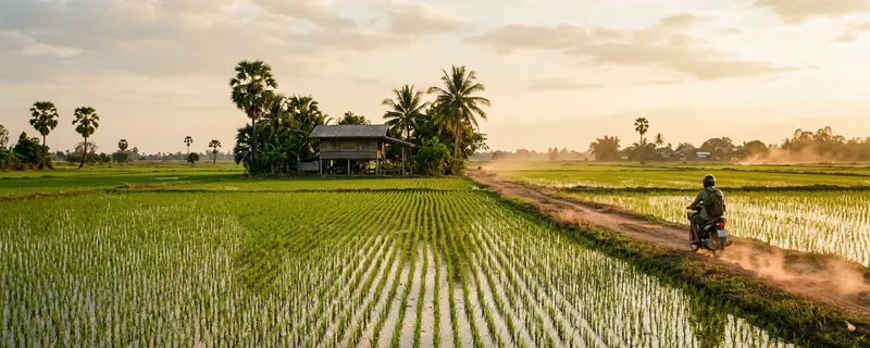 Isaan rice paddy landscape at golden hour