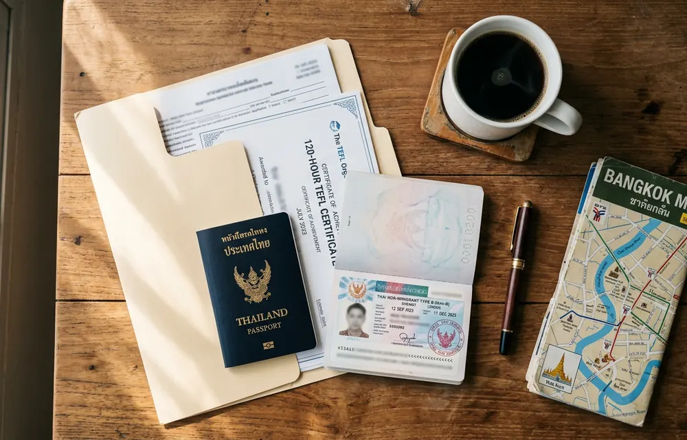 Passport and TEFL documents for a Thailand Non-B visa application