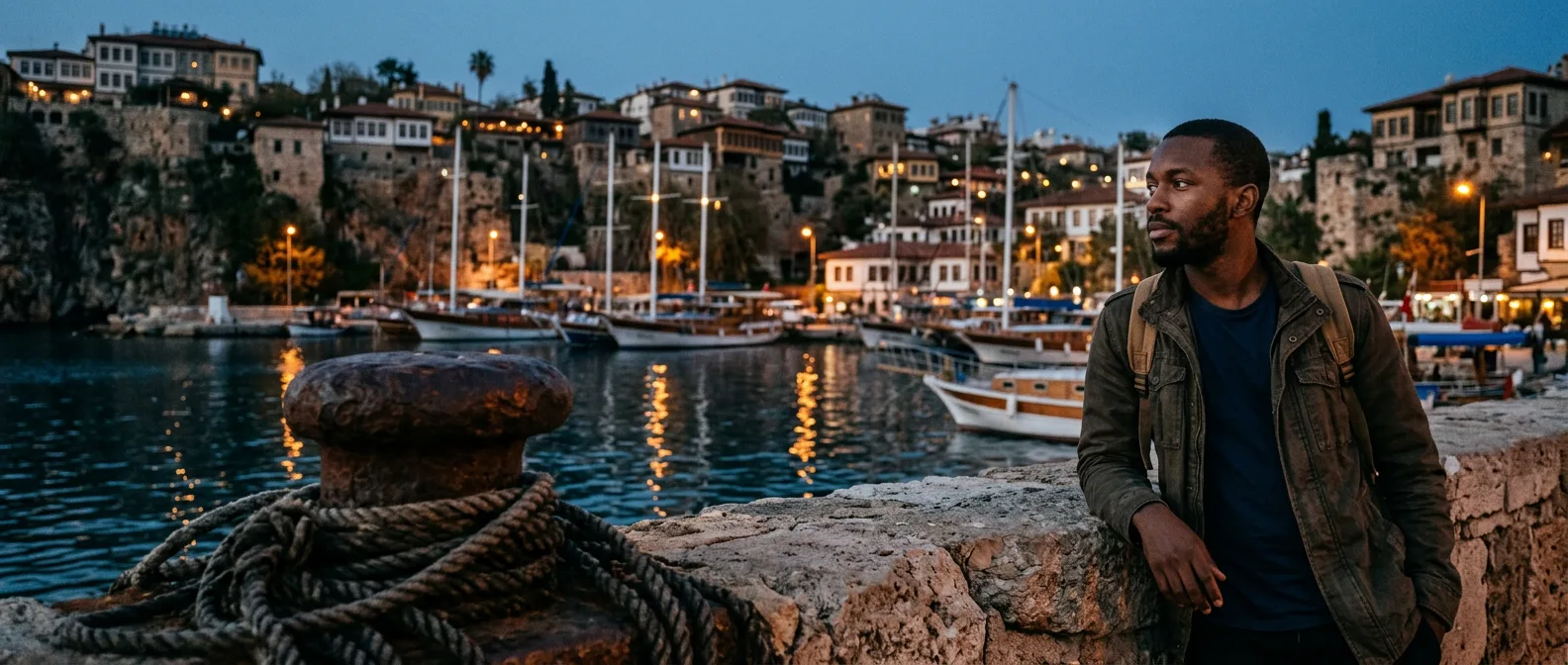 Antalya old town harbour with Mediterranean coast