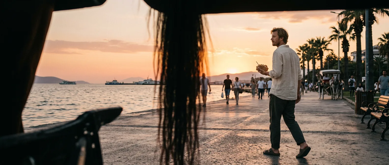 Izmir Kordon waterfront promenade at golden hour