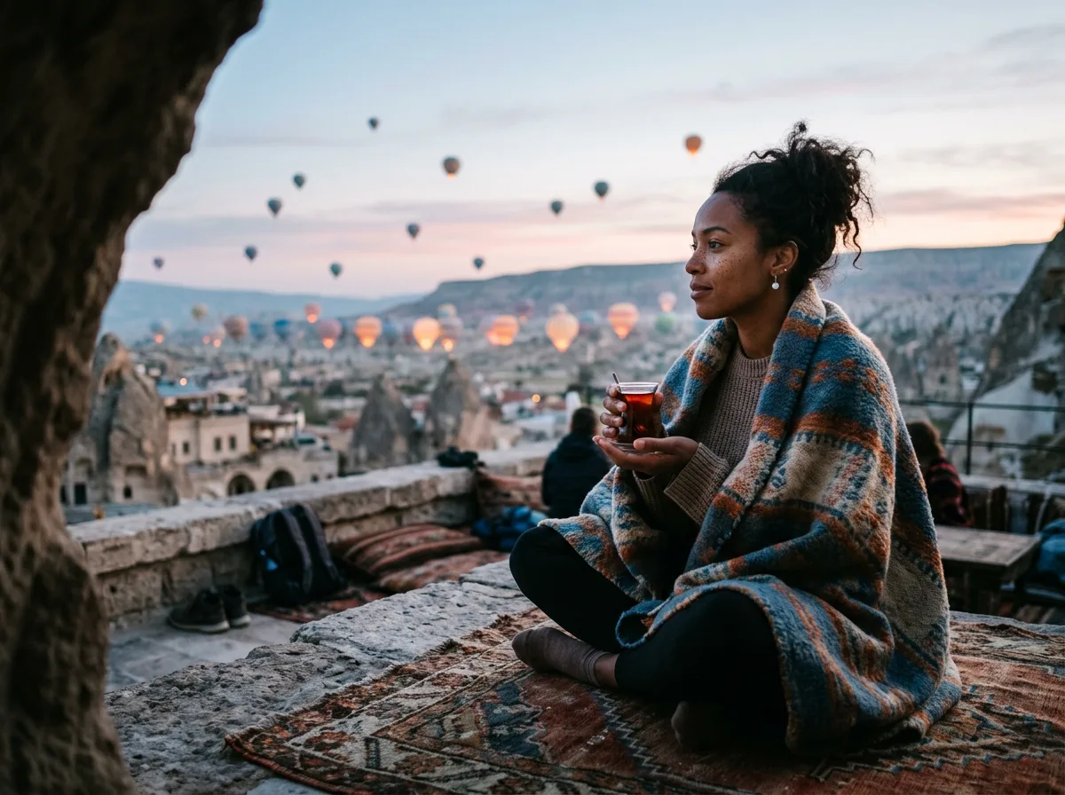 Cappadocia hot air balloons over fairy chimneys at sunrise