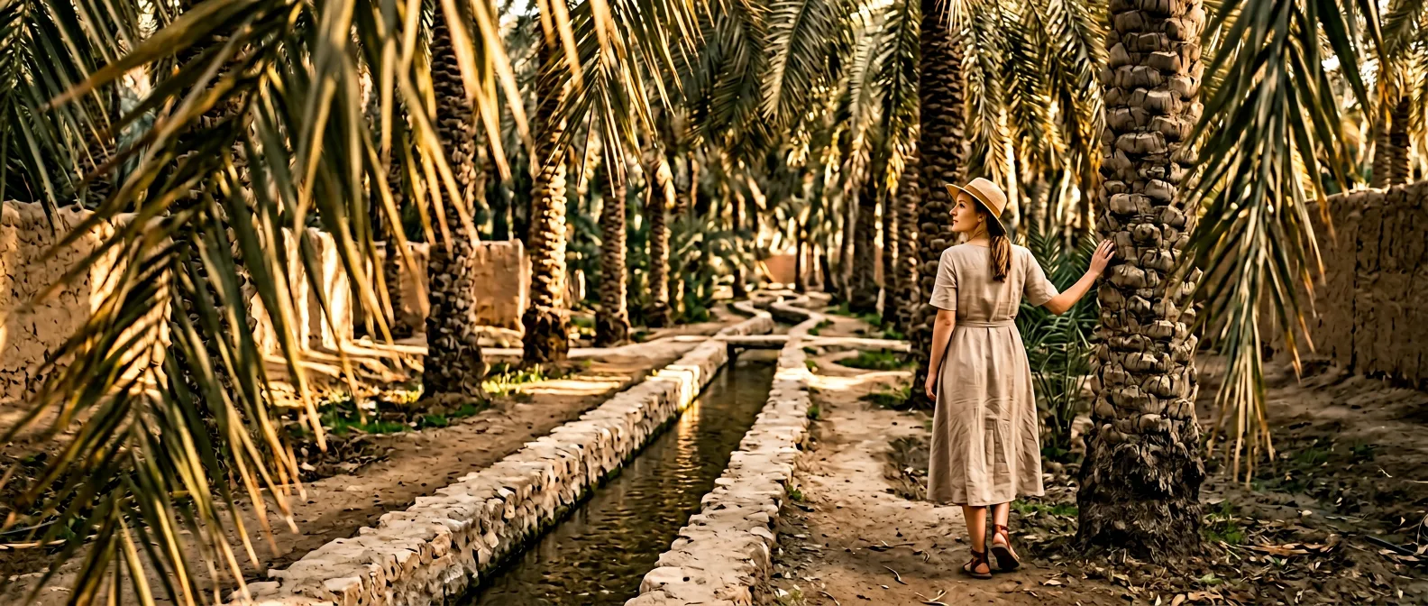 Al Ain oasis with palm trees and traditional falaj irrigation