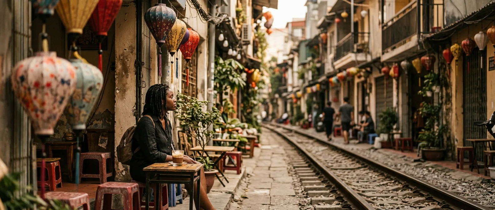 Hanoi Old Quarter street with traditional architecture