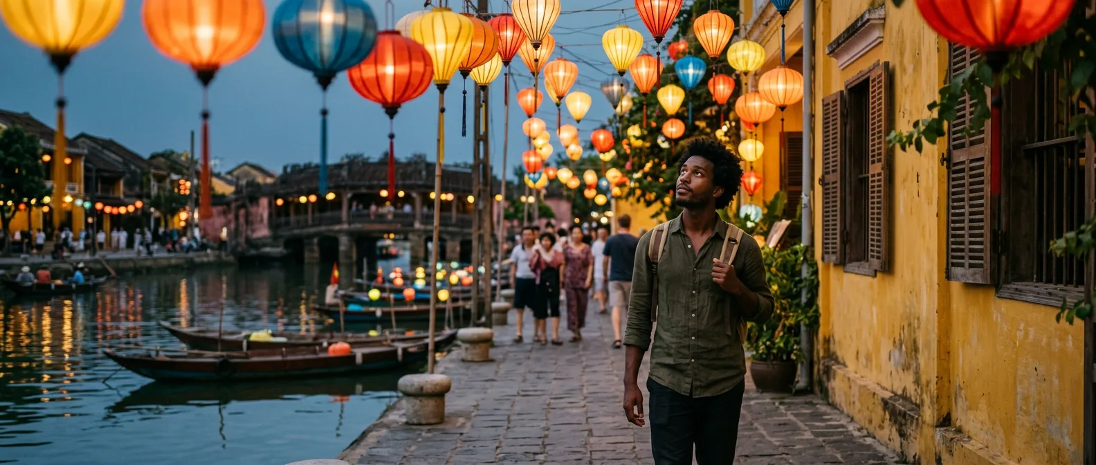 Hoi An ancient town with colourful lanterns over the river