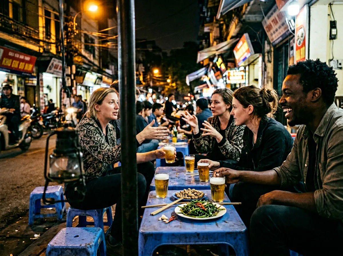 Expat teachers socialising at a rooftop bar in Ho Chi Minh City