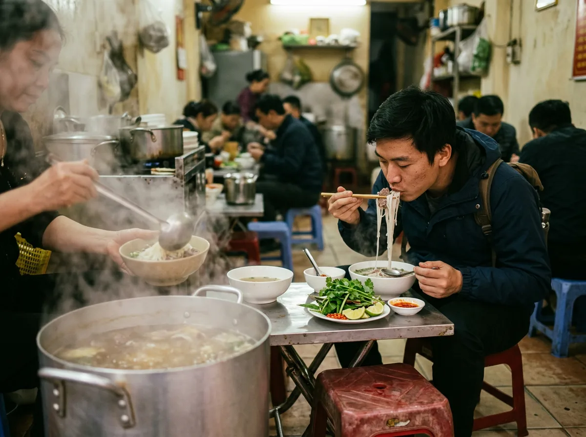 Vietnamese pho and street food spread at a local restaurant