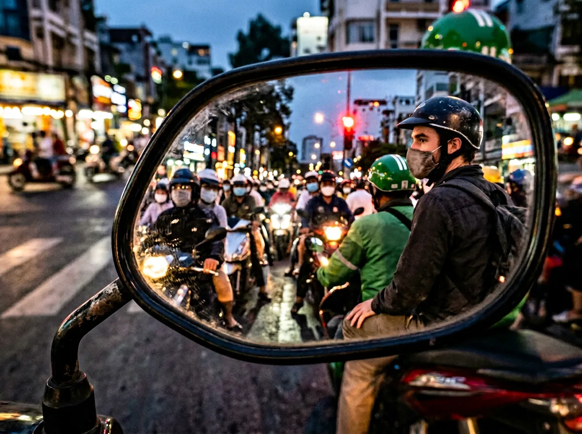 Motorbike traffic on a busy Ho Chi Minh City street