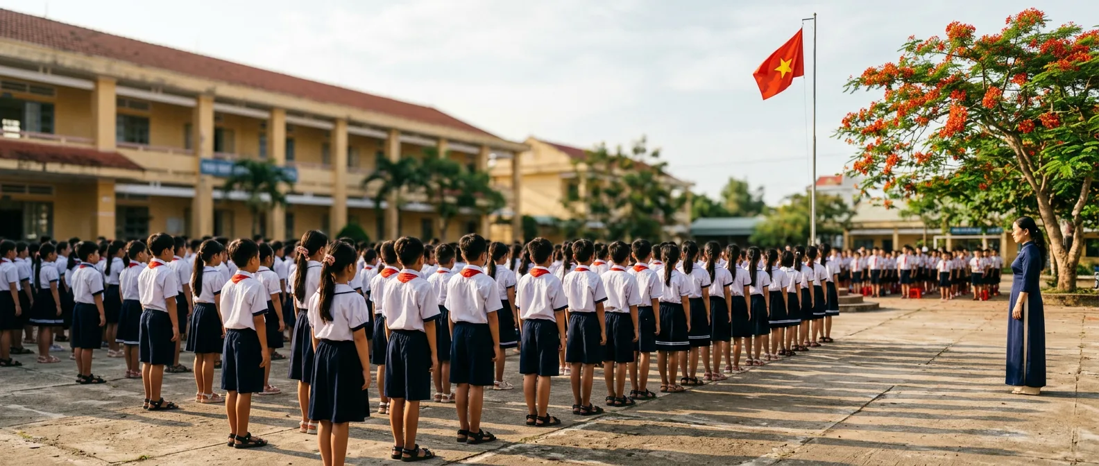 Vietnamese students in classroom learning English